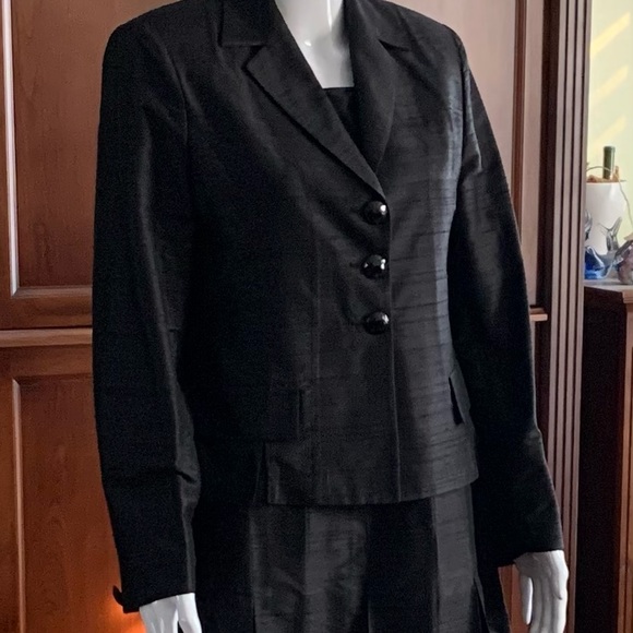 Shiny Black silk Pleated Long Dress With Slits & jacket 2 pc suit EUR 44 US 12 - Picture 8 of 16